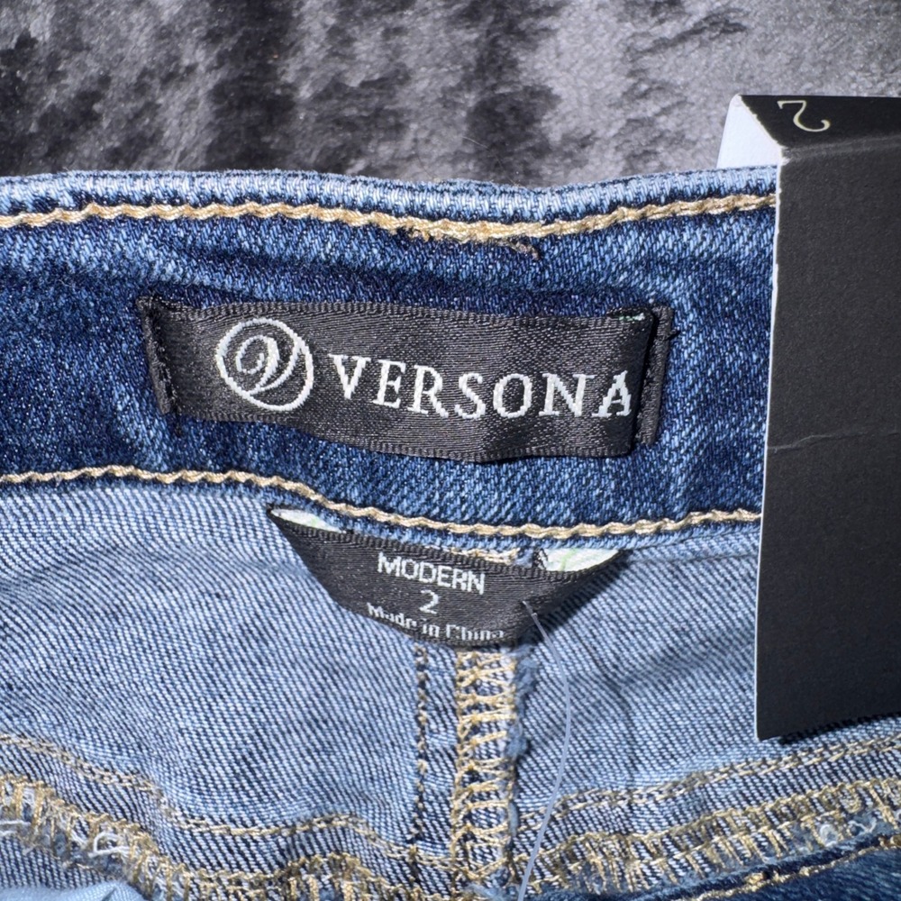 Versona Modern Skinny Jeans Medium Wash Rhinestone Fringe Hem Size 2 NWT - Picture 5 of 16